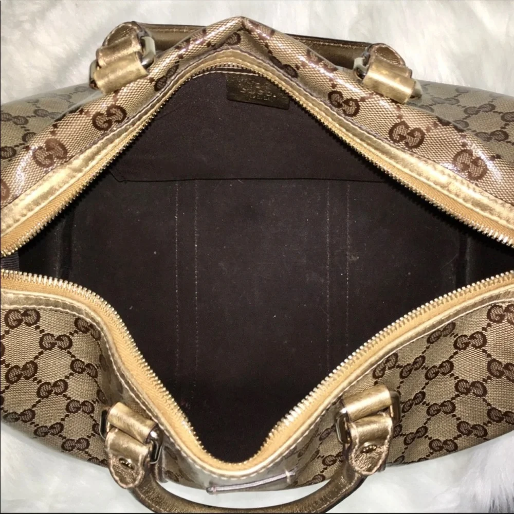 AUTHENTIC GUCCI BOSTON JOY PEWTER BROWN COATED BRONZE BAG - Picture 2 of 15